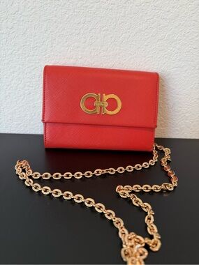 Salvatore Ferragamo Coral-Red Gancini Wallet with conversion kit